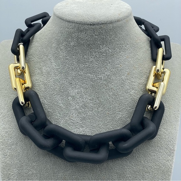 Natasha Couture Jewelry - Chunky Natasha Black & Gold Link Choker Necklace 18” + 3” Extender